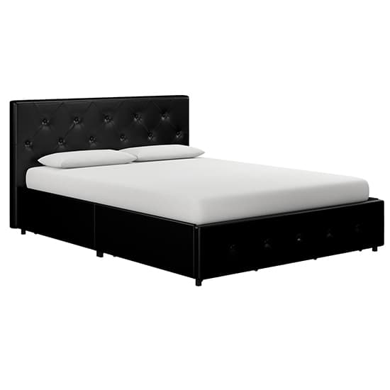 Dakota Faux Leather Double Bed With Storage Drawers In Black