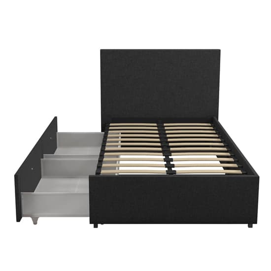 Kelly Linen Fabric Single Bed With 2 Drawers In Dark Grey