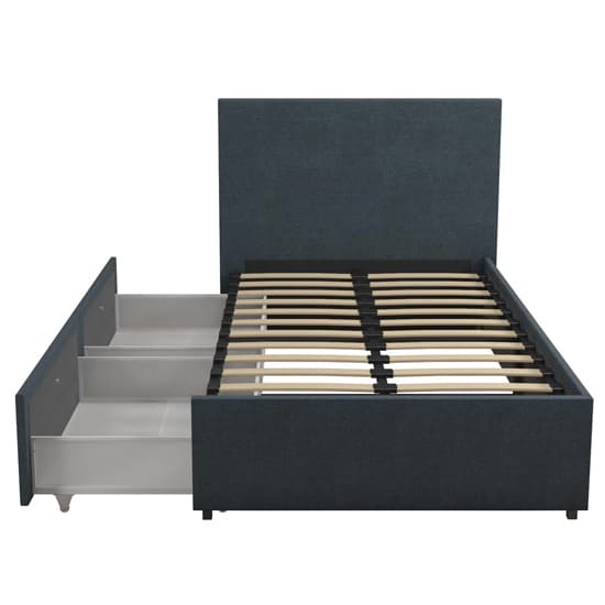 Kelly Linen Fabric Single Bed With 2 Drawers In Navy