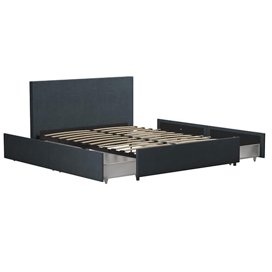 Kelly Linen Fabric Double Bed With 4 Drawers In Navy