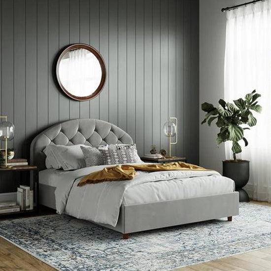 Aspen Velvet Double Bed In Light Grey