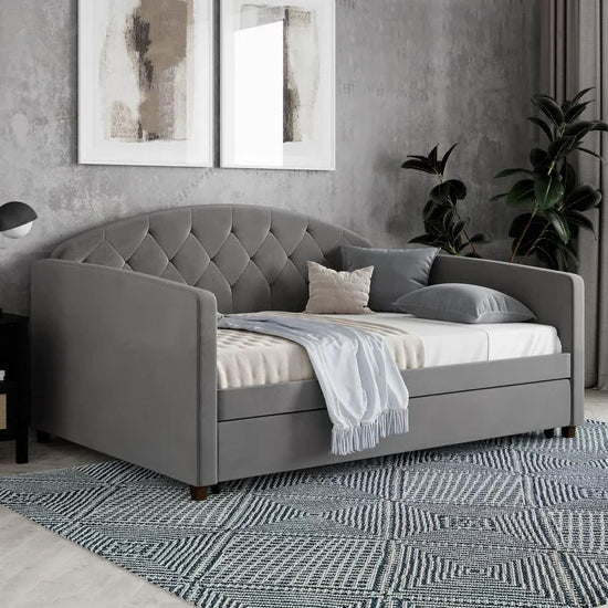 Aspen Velvet Daybed With Guest Bed In Light Grey