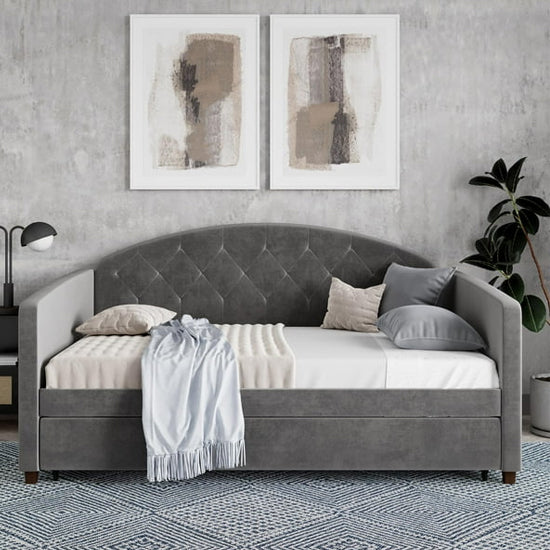 Aspen Velvet Daybed With Guest Bed In Light Grey