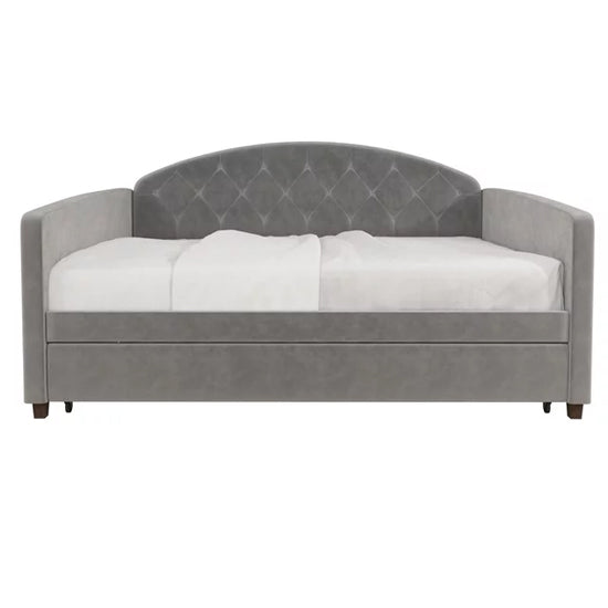 Aspen Velvet Daybed With Guest Bed In Light Grey