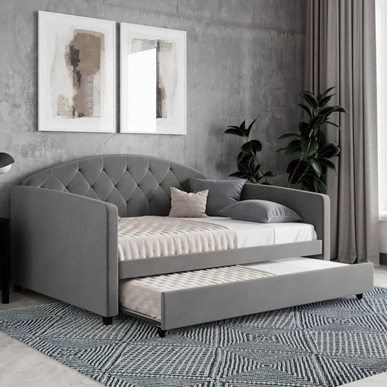 Aspen Velvet Daybed With Guest Bed In Light Grey