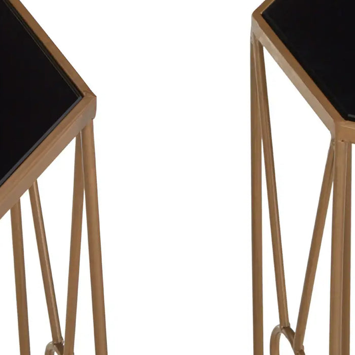 Trento Black Glass Top Set Of 2 End Tables With Slim Rich Copper Frame