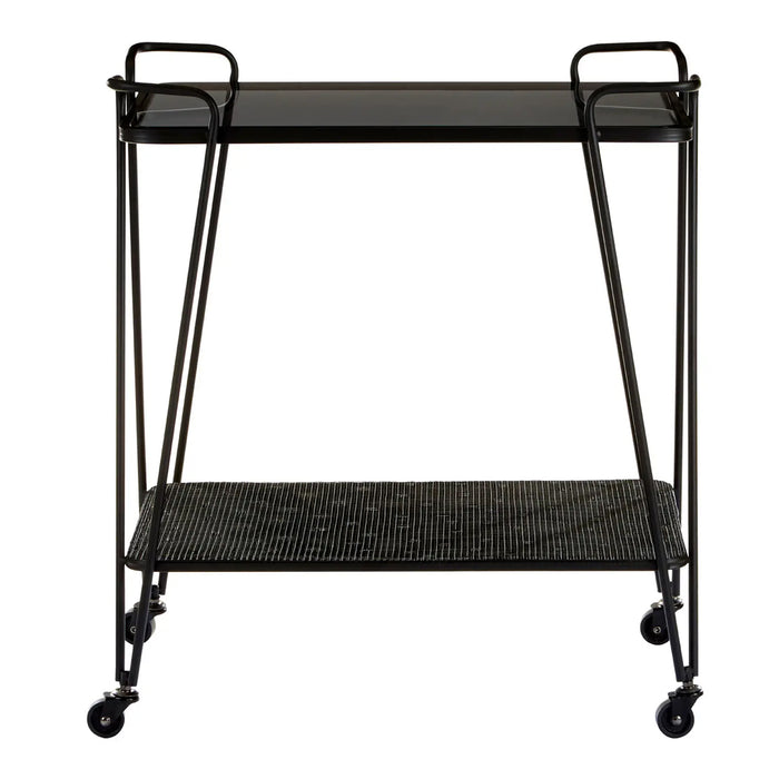 Trento Grey Glass Top Drinks Trolley With Black Metal Frame