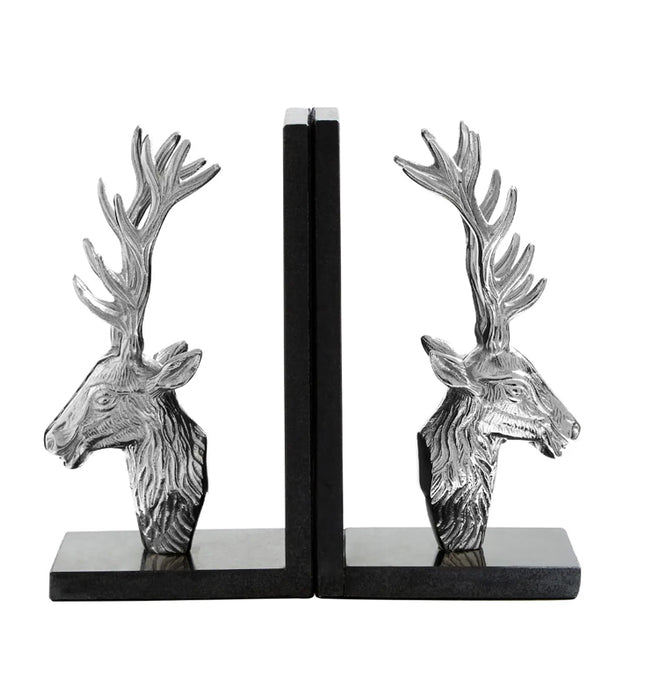 Koper Aluminium Set Of 2 Stag Bookends With Marble Base