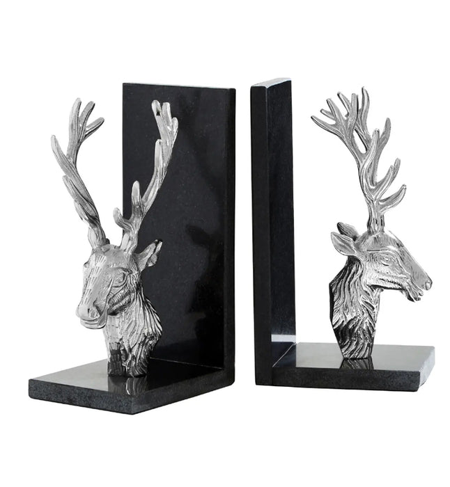 Koper Aluminium Set Of 2 Stag Bookends With Marble Base