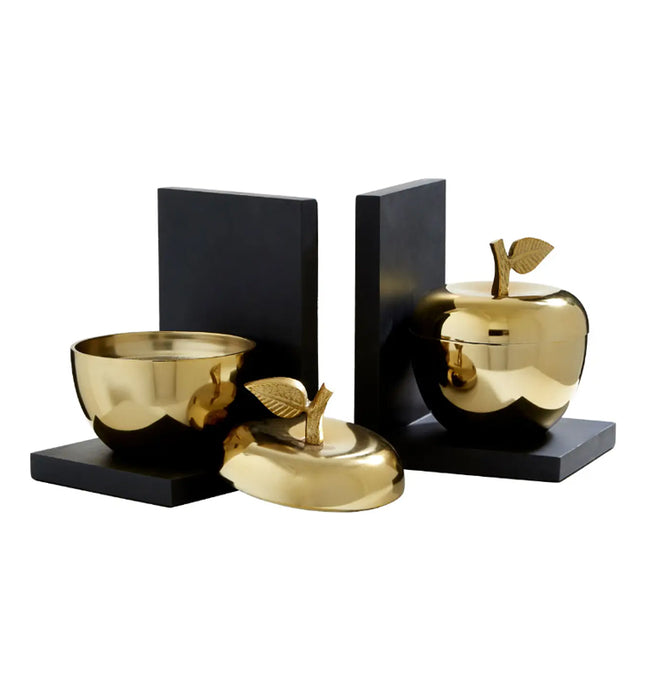 Koper Aluminium Set Of 2 Apple Bookends In Silver