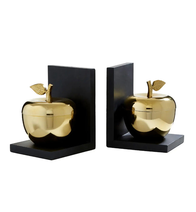 Koper Aluminium Set Of 2 Apple Bookends In Silver