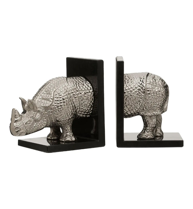 Koper Aluminium Set Of 2 Rhino Bookends In Silver