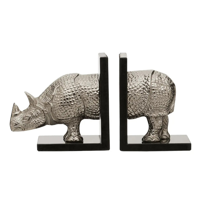 Koper Aluminium Set Of 2 Rhino Bookends In Silver