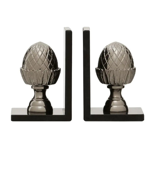 Koper Aluminium Set Of 2 Acorn Bookends In Silver