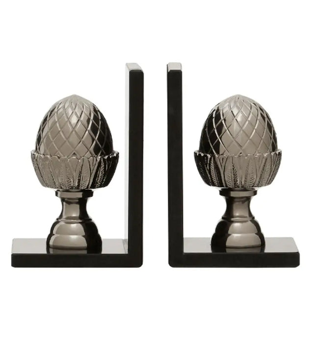 Koper Aluminium Set Of 2 Acorn Bookends In Silver