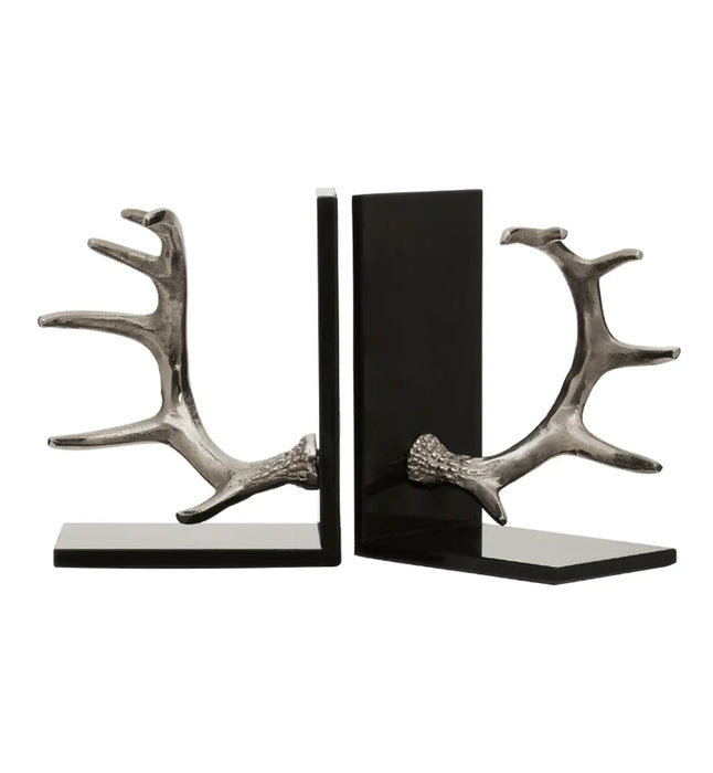 Koper Aluminium Set Of 2 Antler Bookends In Silver