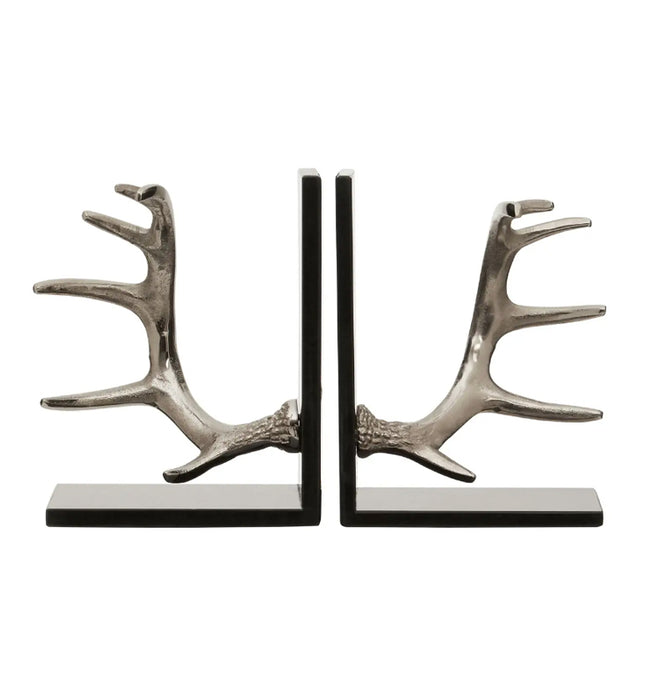 Koper Aluminium Set Of 2 Antler Bookends In Silver