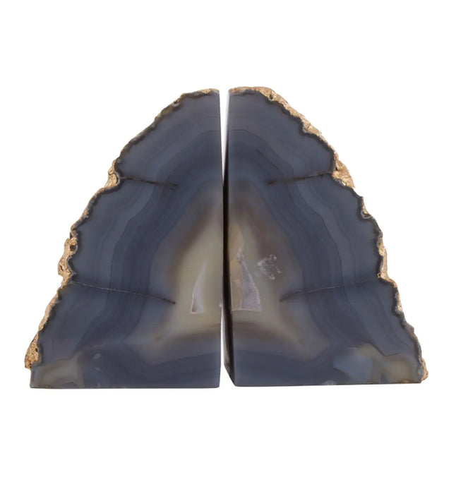 Bowerbird Agate Stone Bookends In Grey Gold