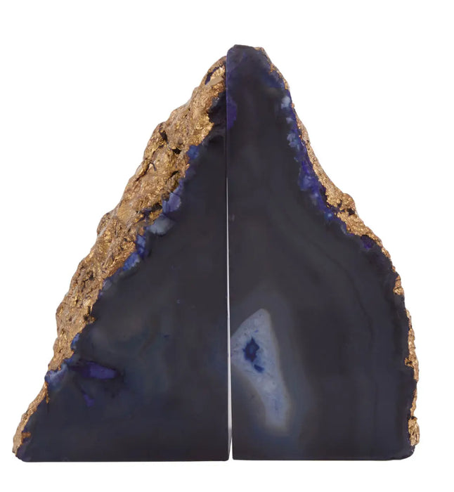 Bowerbird Agate Stone Bookends In Blue Gold