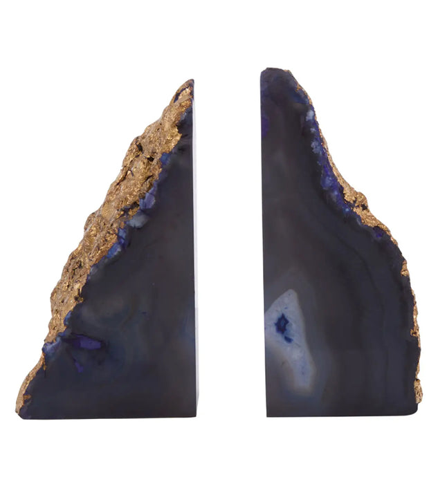 Bowerbird Agate Stone Bookends In Blue Gold