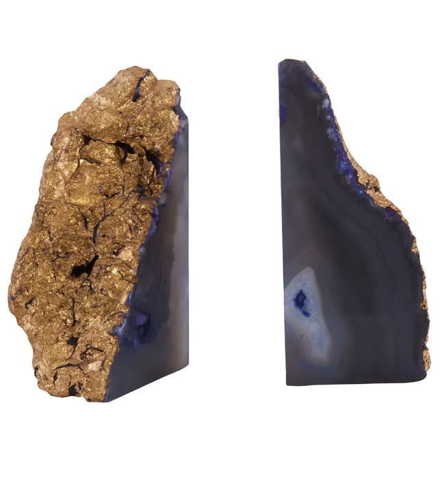 Bowerbird Agate Stone Bookends In Blue Gold