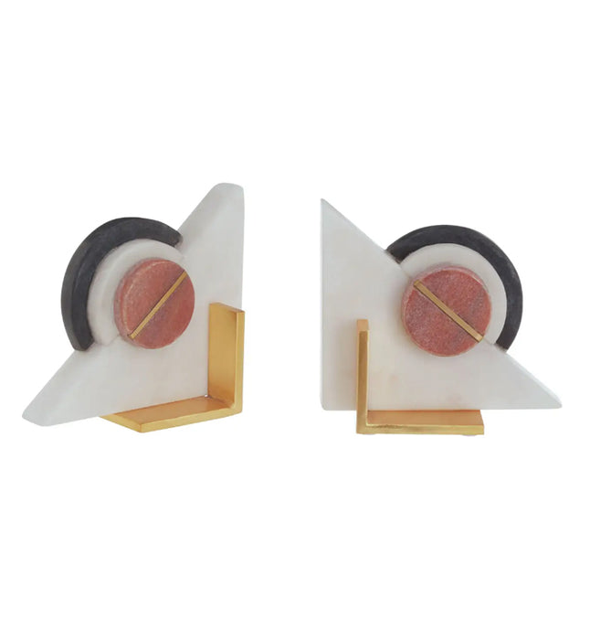 Kira Set Of 2 Marble Bookends In White And Gold