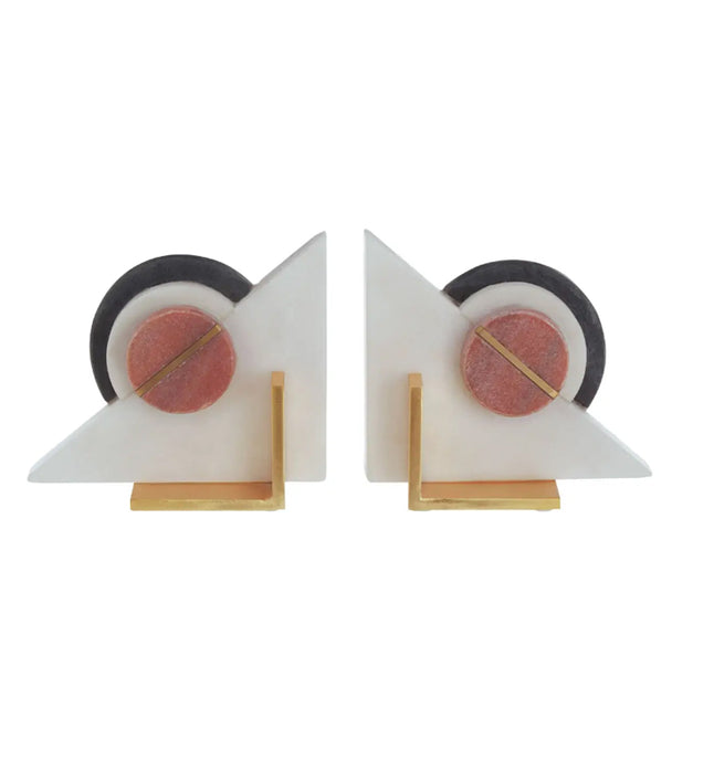 Kira Set Of 2 Marble Bookends In White And Gold