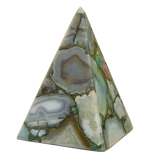 Bowerbird Agate Stone Obelisk Sculpture In Green