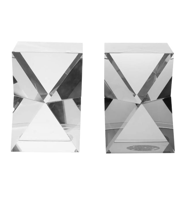 Carrie Glass Set Of 2 Crystal Geometric Bookends In Metallic Grey