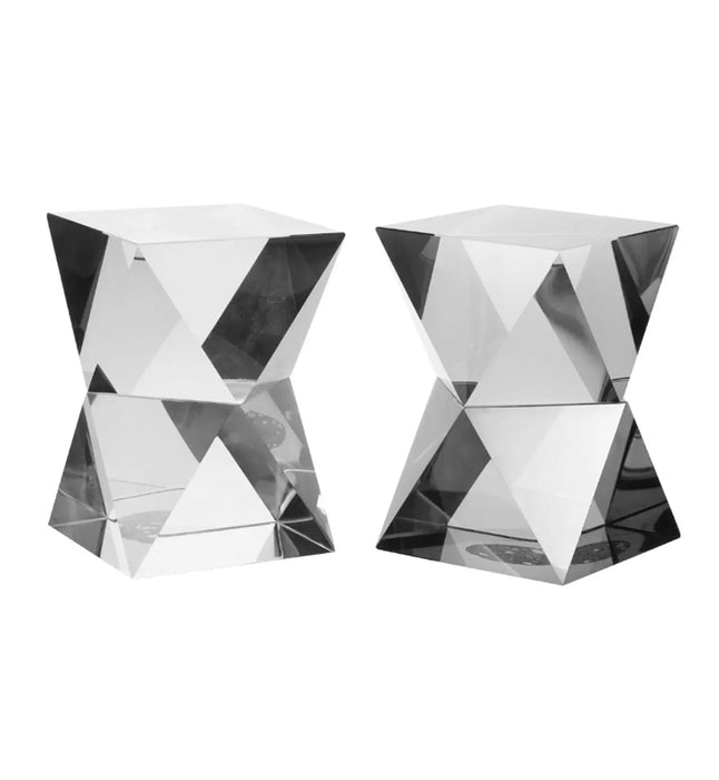 Carrie Glass Set Of 2 Crystal Geometric Bookends In Metallic Grey