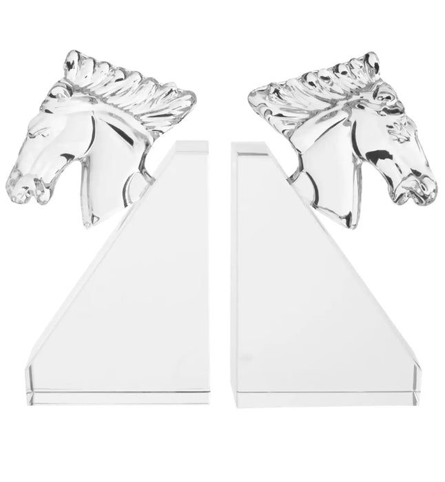 Carrie Glass Set Of 2 Horse Bookends In Clear