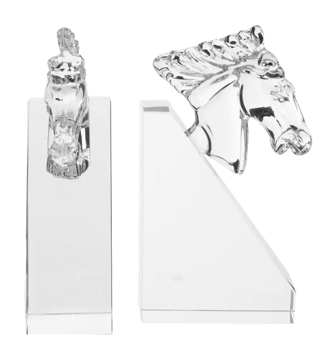 Carrie Glass Set Of 2 Horse Bookends In Clear