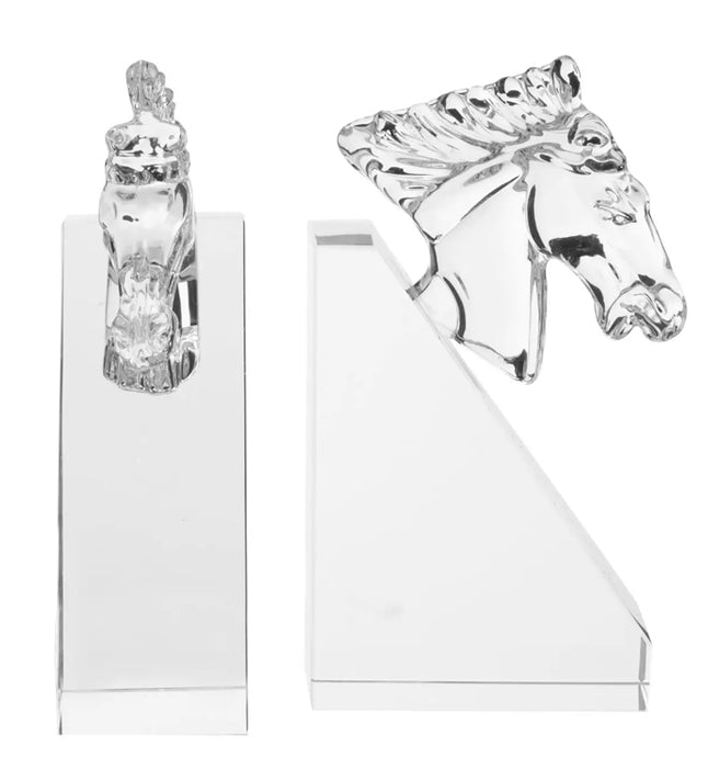 Carrie Glass Set Of 2 Horse Bookends In Clear