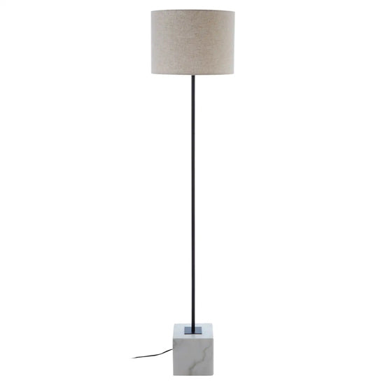 Murdoch Natural Linen Floor Lamp With White Marble Base