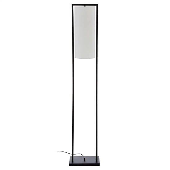 Atkins White Linen Shade Floor Lamp With Black Metal Frame