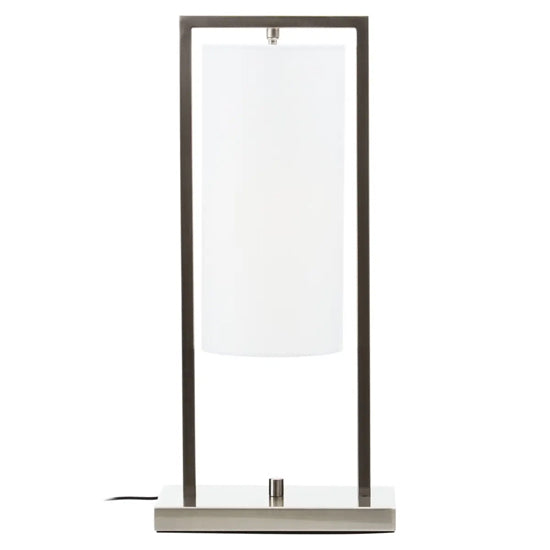 Atkins White Fabric Shade Table Lamp With Satin Nickel Metal Frame