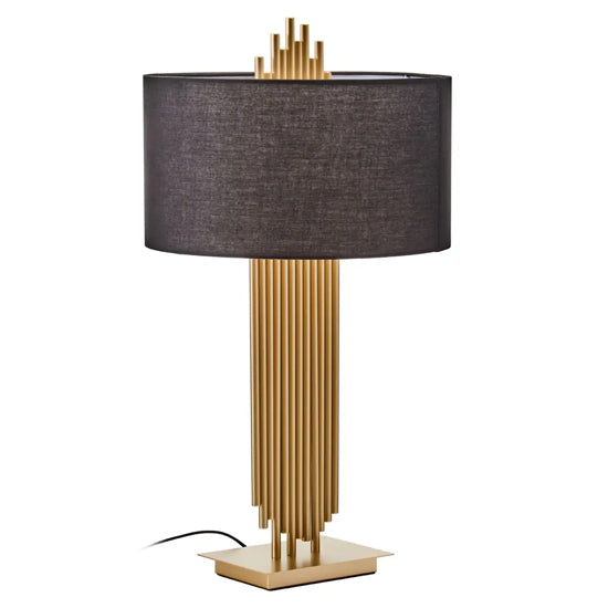 Impero Balck Linen Shade Table Lamp With Gold Iron Metal Base