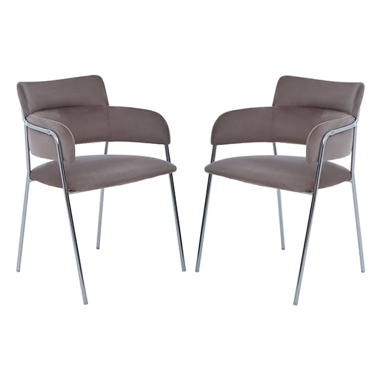 Tamzin Mink Velvet Dining Chairs With Silver Legs In Pair