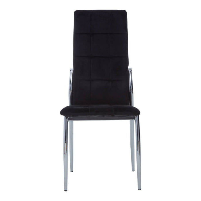 Tamzin Velvet High Back Dining Chair In Black With Silver Legs