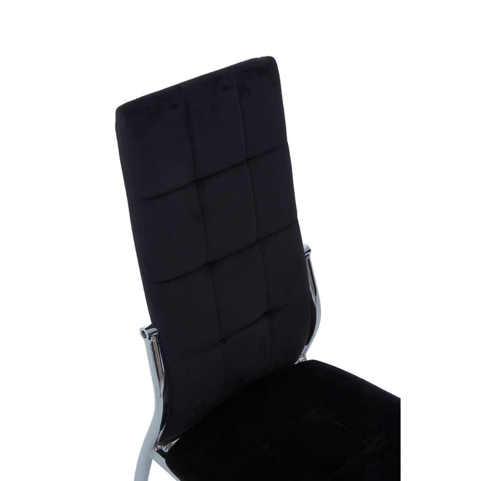 Tamzin Velvet High Back Dining Chair In Black With Silver Legs