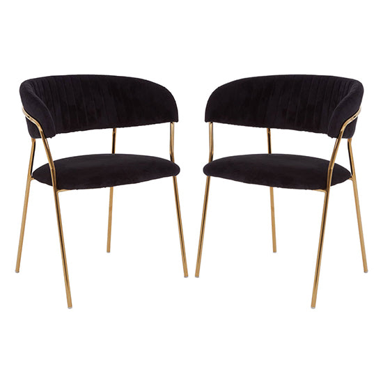 Tamzin Black Channel Dining Chairs With Gold Legs In Pair