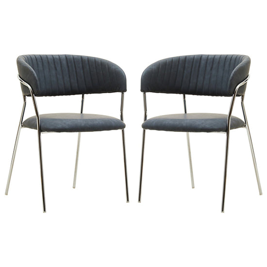 Tamzin Dark Grey Leather Curved Dining Chairs In Pair