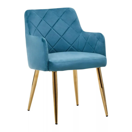 Tamzin Light Blue Velvet Angular Dining Chairs With Gold Legs In Pair