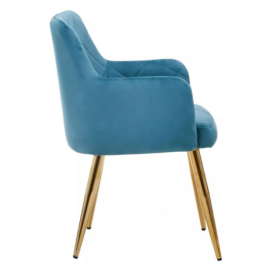 Tamzin Light Blue Velvet Angular Dining Chairs With Gold Legs In Pair