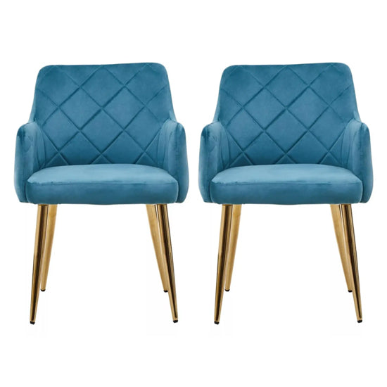 Tamzin Light Blue Velvet Angular Dining Chairs With Gold Legs In Pair