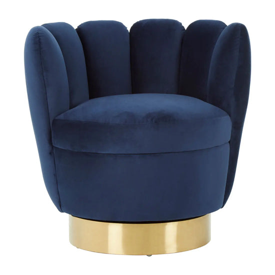 Beauly Velvet Tub Chair In Dark Blue With Gold Stainless Steel Base