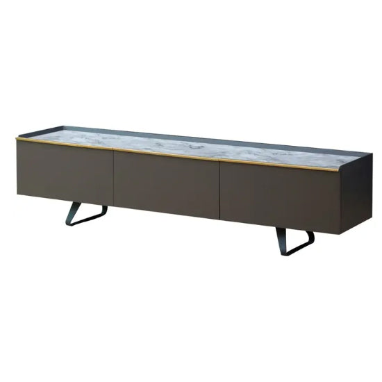 Spezia Marble Top Wooden TV Stand With 3 Doors In Grey