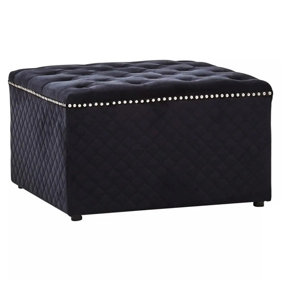 Zamora Square Velvet Ottoman In Black