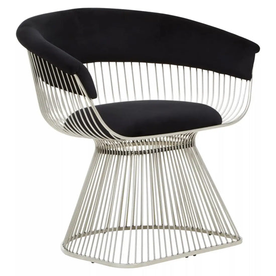 Vogue Velvet Bedroom Chair In Black With Silver Stainless Steel Frame