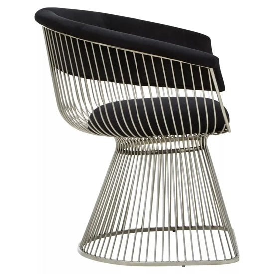 Vogue Velvet Bedroom Chair In Black With Silver Stainless Steel Frame